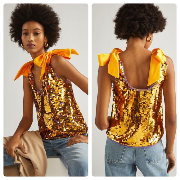 NWT Anthropologie Maeve Sequined Tie-Strap Tank S - Picture 1 of 12